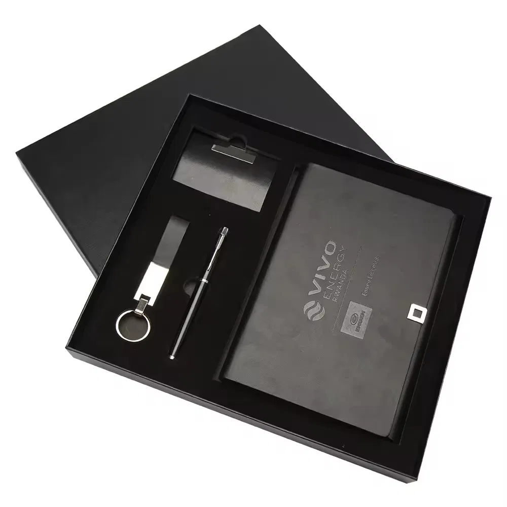 2023 Chaveiro com logotipo personalizado, copo de vácuo, caneta e conjunto de presente para notebook PU