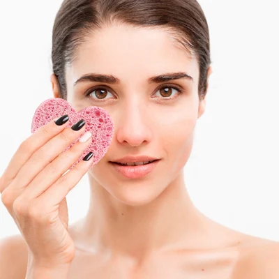 Esponja limpa facial de celulose comprimida rosa biodegradável Sweetheart para limpeza facial